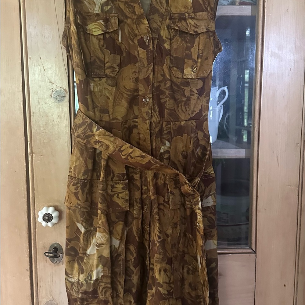Moulinette Soeurs Anthropologie Brown Tan Sleeveless Collar Midi Sundress